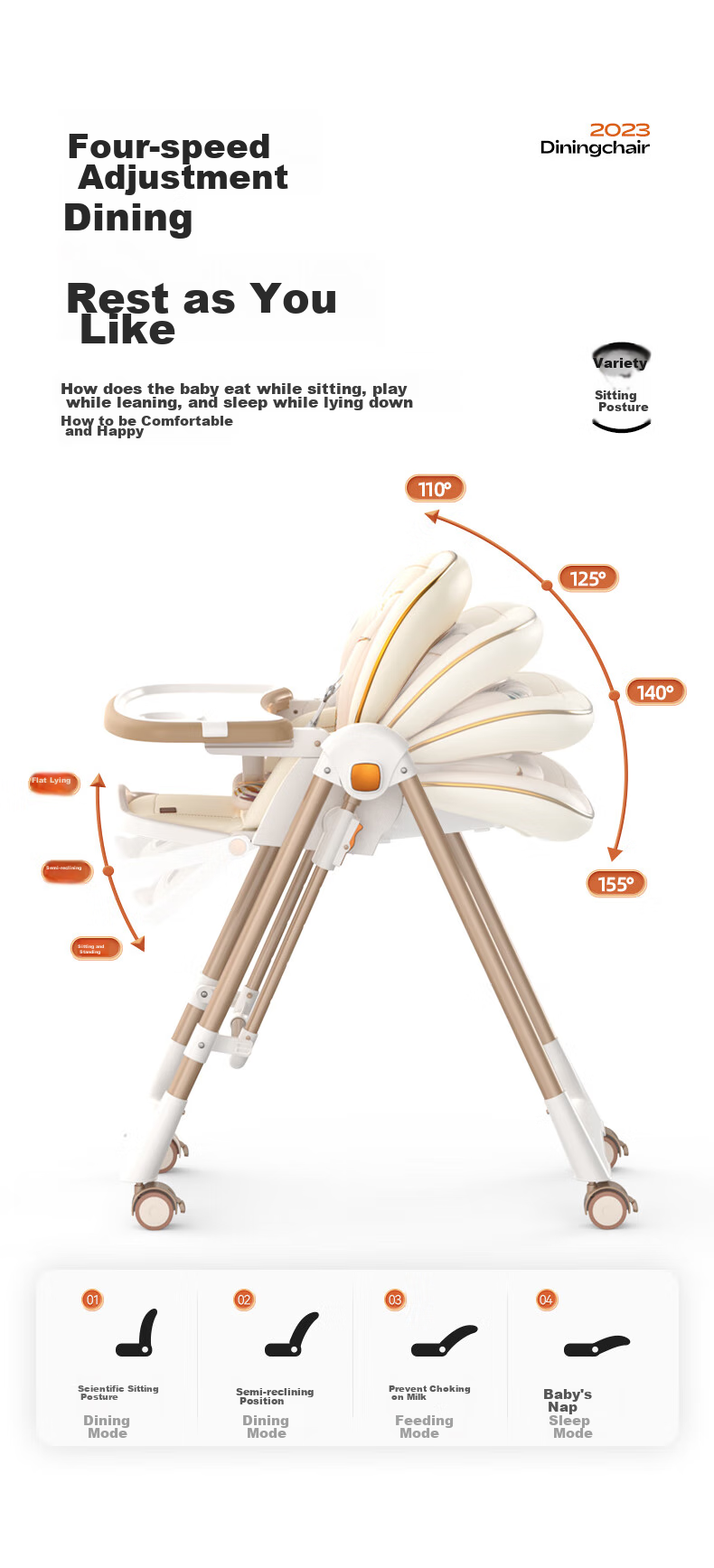 BeBeMorning Baby High Chair, Infant Feeding Chair, Foldable Dining Table And Chair Set, Lightweight Home Use Chair 9