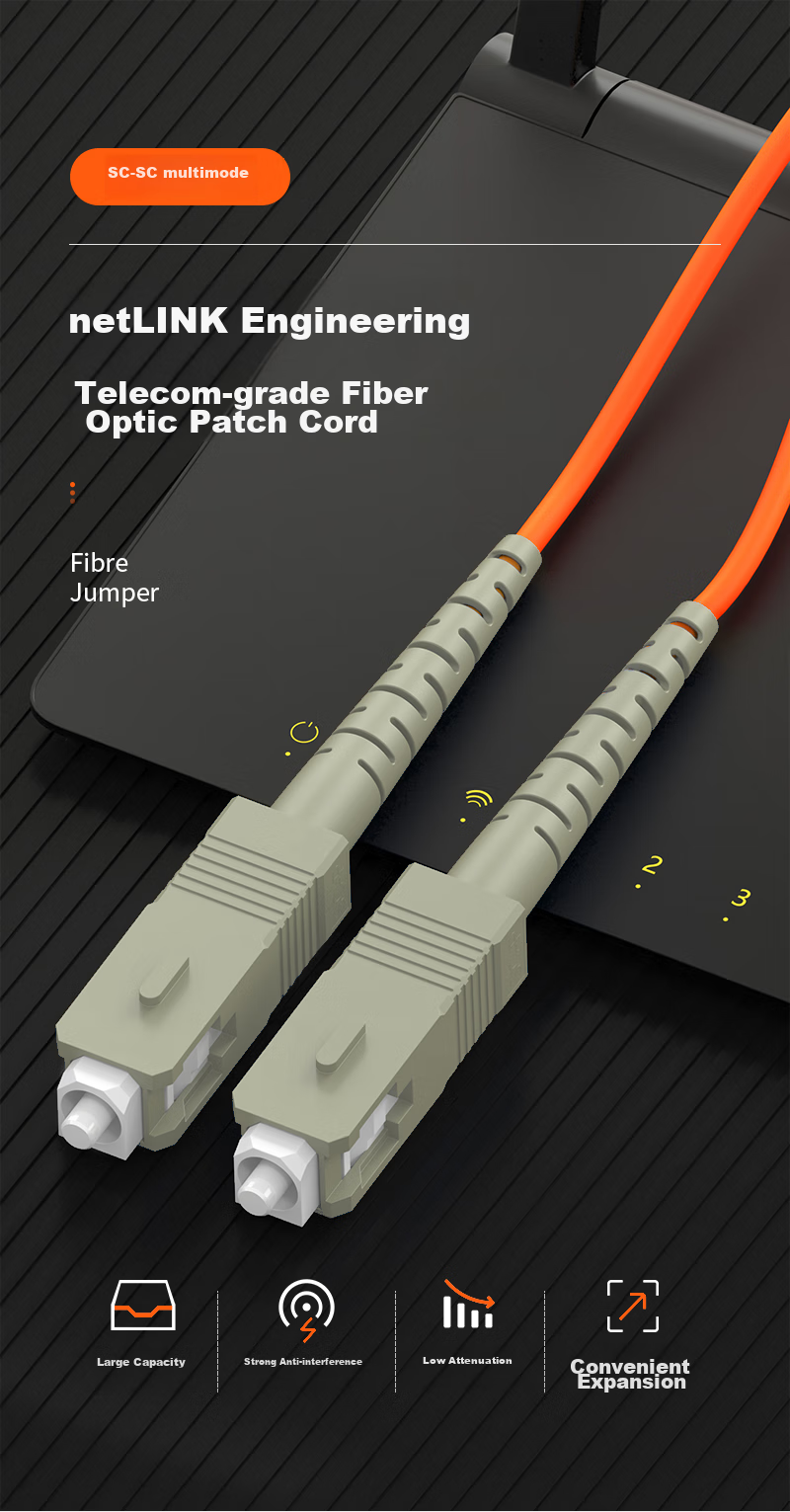 NetLINK Telecom-Grade Fiber Optic Patch Cable, ST-ST Multi-Mode Dual-Core 3 Meters, 62.5/125 Optical Cable Fusion Splice Pigtail, 1 Piece, HTF-ST 1