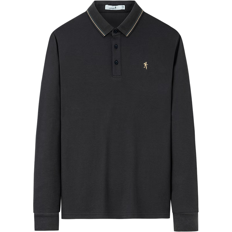 DANCING WOLVES ă5A AntibacterialăBusiness Commuter Fashion Exquisite Embroidered Men's Long Sleeve Polo Shirt 015 Dark Gray 175