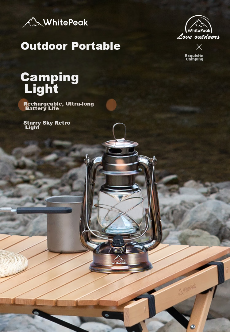 WhitePeak Outdoor Camping Light, Retro Lantern with Handle, Two-Level Adjustable Hanging Lamp, Battery-Powered, Random Color 1