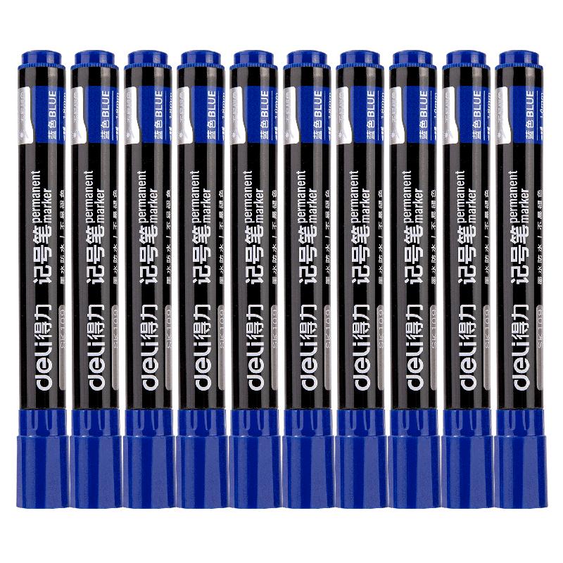 Deli Single-Tip Fine Marker Pen Multi-Purpose Oil-Based Pen for Students Children Art Drawing Outlining Pen Conference Pen Study Marker Pen Marking Pen 10 Pcs/box SK109 Blue