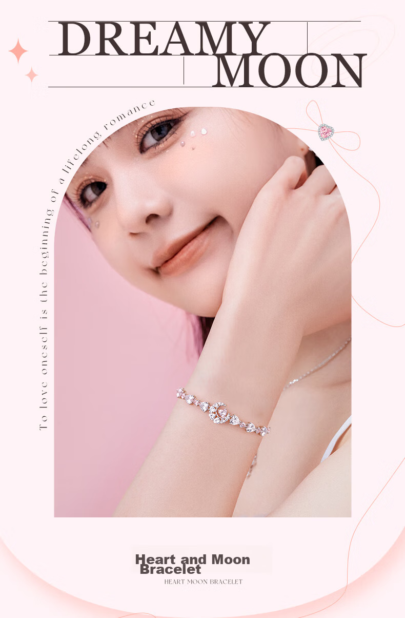 Fanci Silver Bracelet for Women, Heart Moon Couple's Necklace, Birthday Gift for Girlfriend, Anniversary Present 1