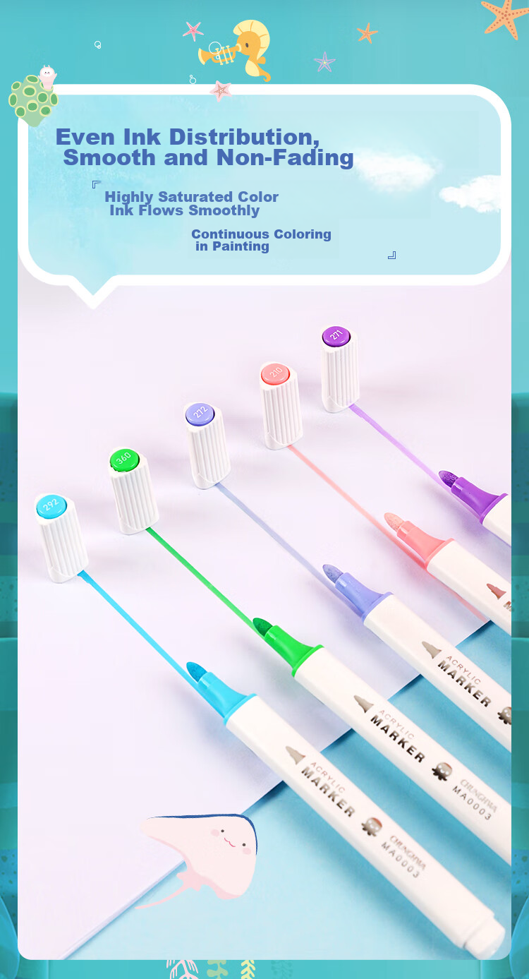 Zhonghua [Lowest Price Online] Zhonghua X Haodibao Xiaozongduo 48-Color Triangular Handle Single-Head Water-Based Acrylic Markers, Waterproof Children's Hand-Drawing Graffiti DIY Painting Gift Art Educatio 8