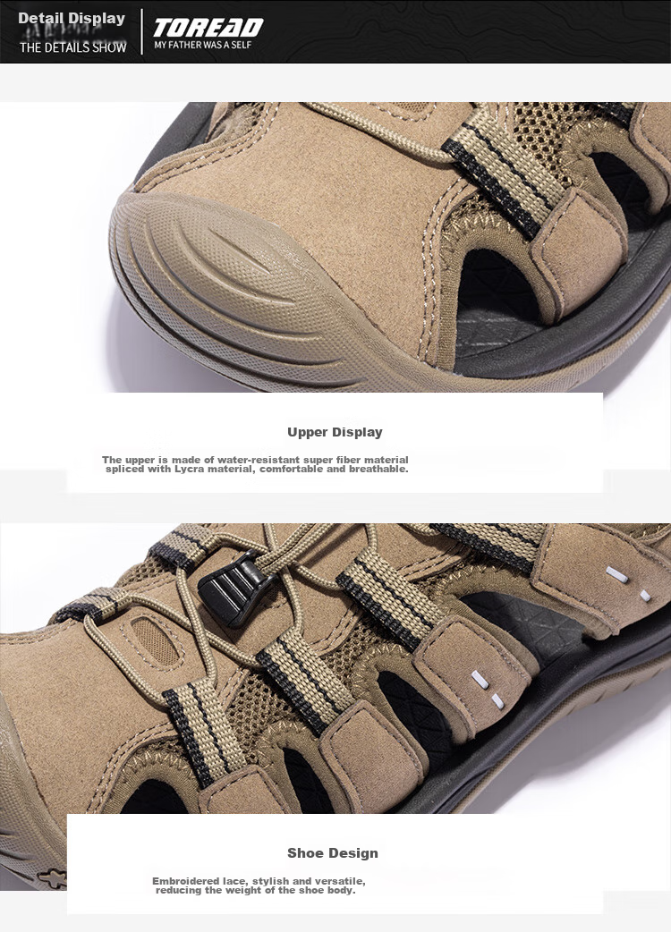 TOREAD Men's Beach Shoes, Lightweight Non-Slip Comfortable Breathable Closed-Toe Sandals, Outdoor Sports Water Shoes TFGGCM81990 12