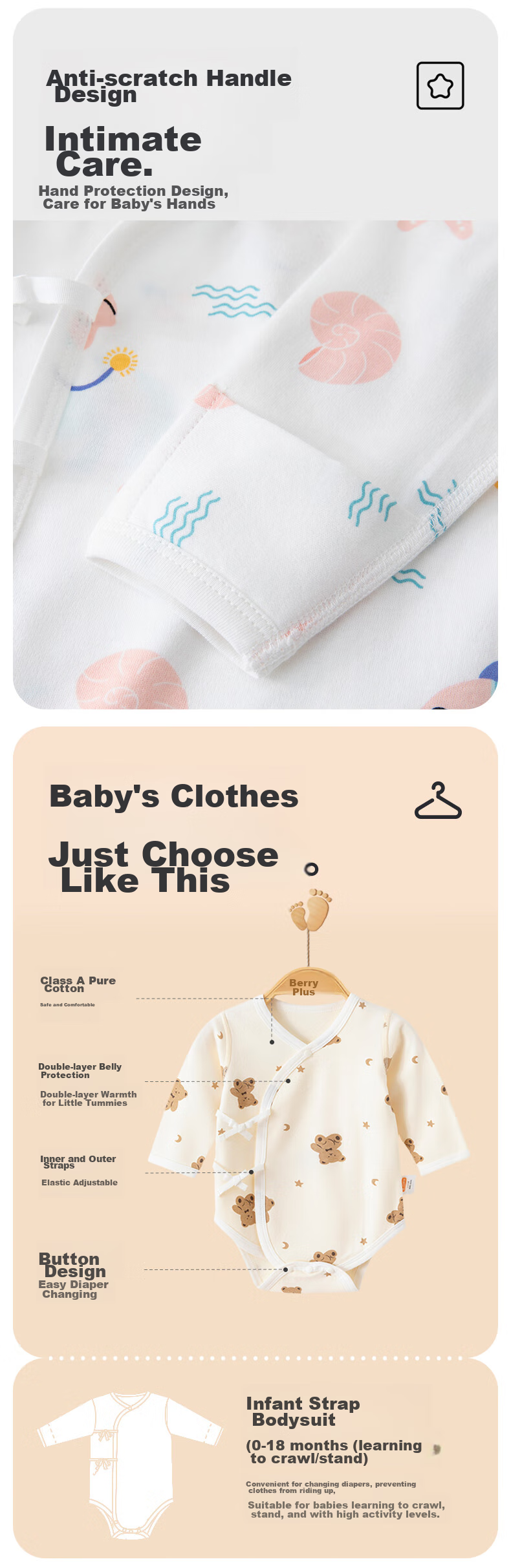 Babyprints Baby Romper 2-Piece Set for Newborn Boys And Girls, Soft Cotton Onesie for Newborns, Cute Rabbit Bear Design, Size 59 3