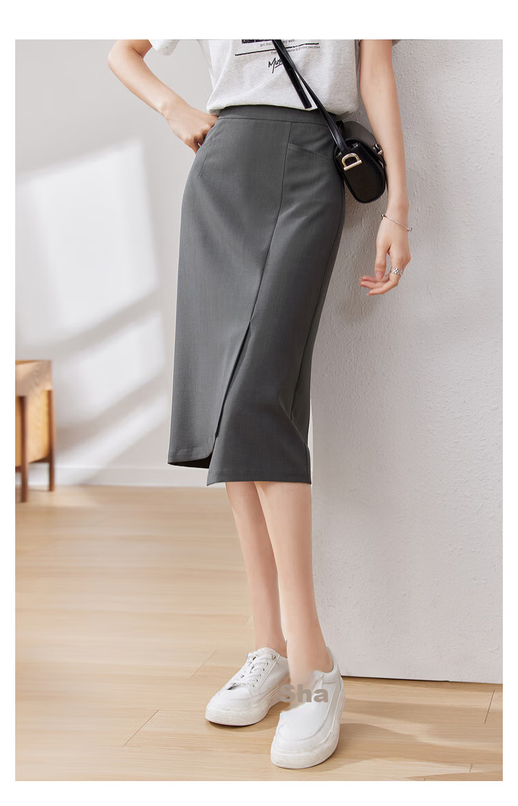 Sentubila Stylish Asymmetric Slit Midi Skirt, Urban Commuter Irregular High-Waisted Pencil Skirt, Gray, S 4
