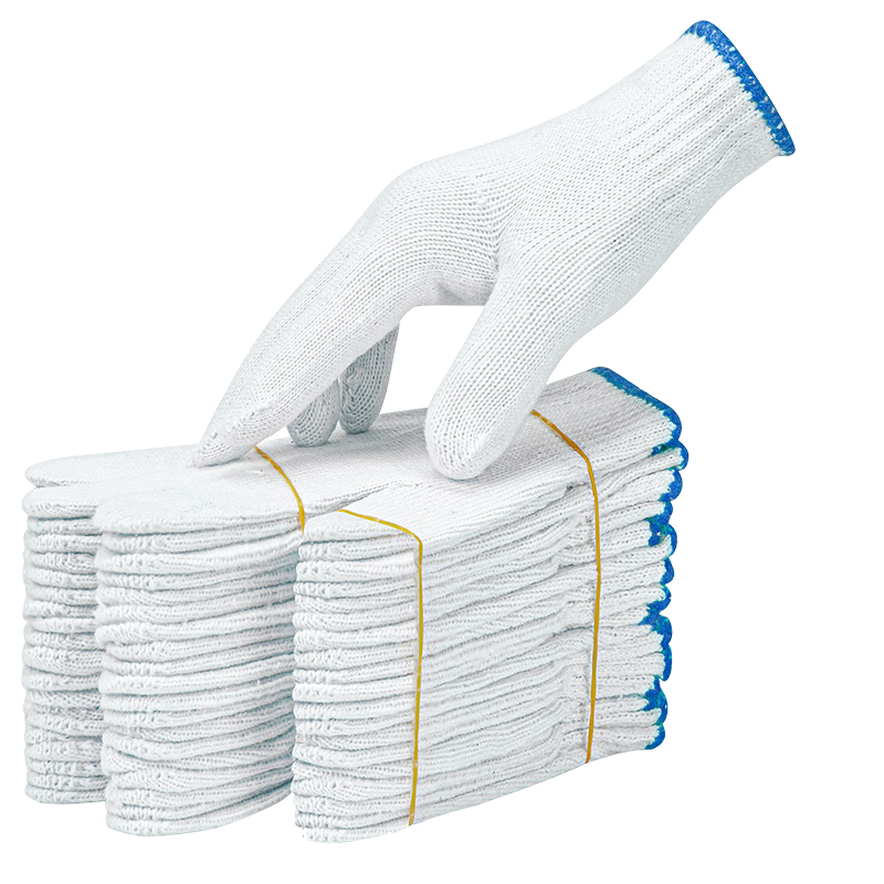 Gongpinxing Cotton Work Gloves, Durable Anti-Slip Breathable Labor Protection Gloves for Construction Sites, Work, Auto Repair, Reinforced Blue Edge, 50 Pairs