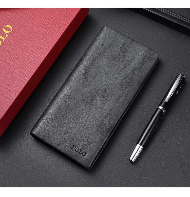POLO Wallet for Men, Top-Grain Leather Business Card Holder, Simple Coin Purse, Long Wallet with Gift Box, Birthday Present 14