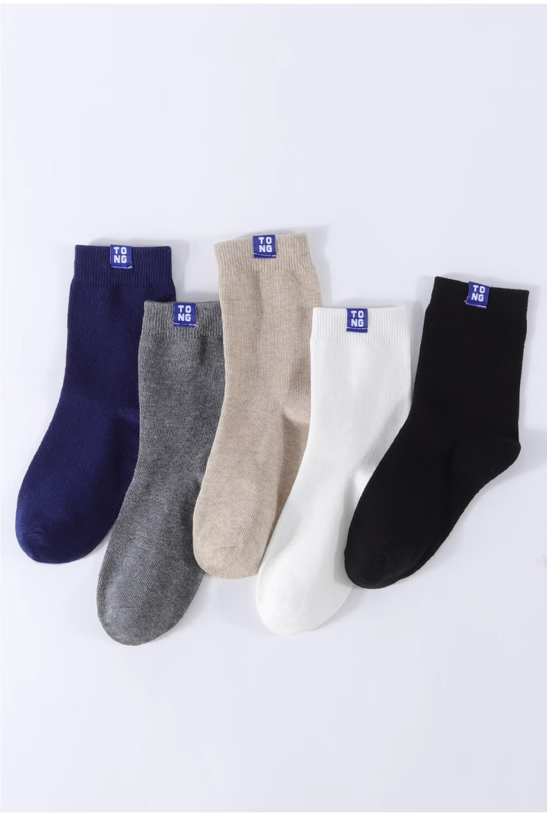 Hzasz Children's Socks, Boys' Mid-Calf Socks, Student Long Socks for Boys, Non-Slip Breathable, W61, Five Pairs Per Pack, Size L 13