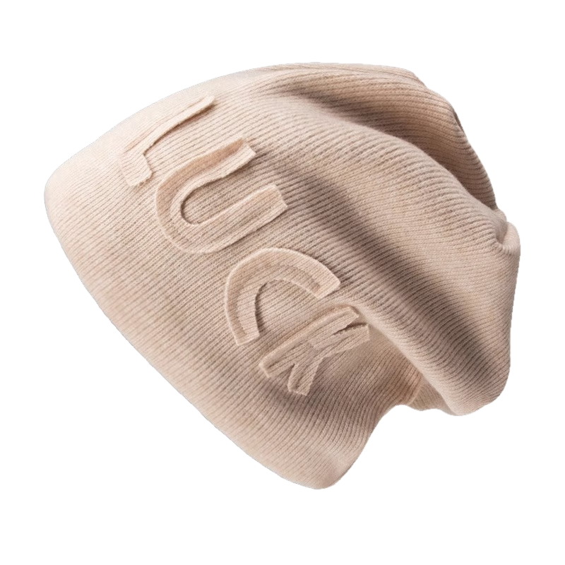 XUEXIMAN Women's Autumn Winter Japanese Style Thickened Warm Knitted Letter Beanie Fleece Lined Head Wrap Hat