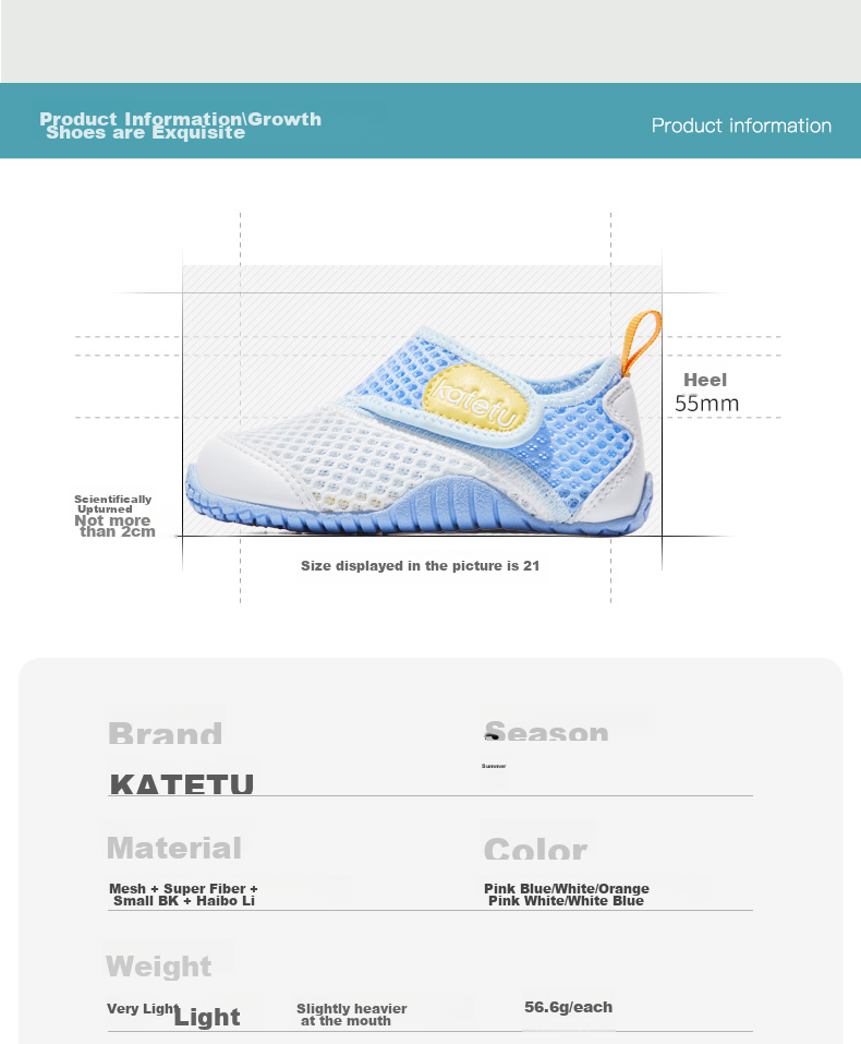Katetu Children's Walking Shoes, Spring And Summer, for Ages 1-4, Baby Sports Mesh Breathable Beach Shoes, Indoor Shoes, X2BF003 5