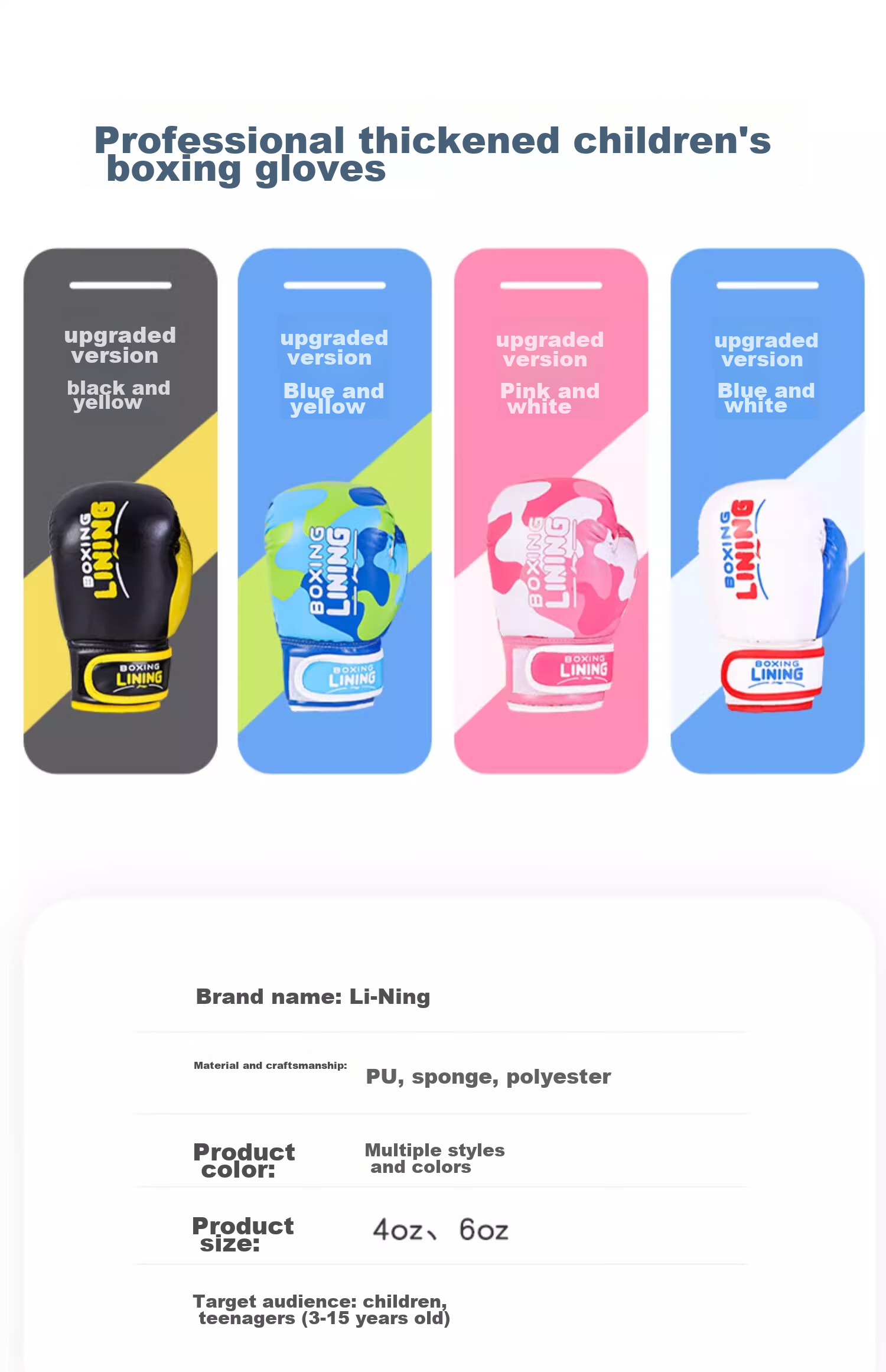 Li-Ning Children's Boxing Gloves, Boxing Training Equipment, Youth Sanda Competition Exercise, Boys And Girls Taekwondo, Blue 25