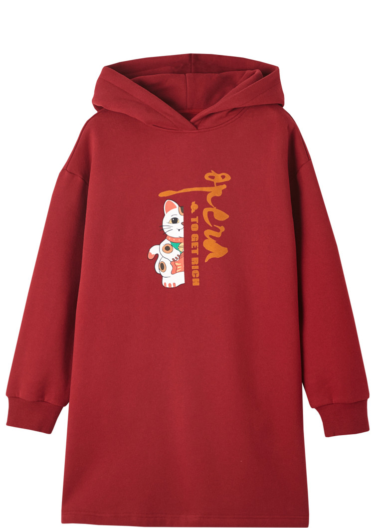 Dme Hoodie Dress for Women, Spring And Autumn Season, Red Hooded Straight Long-Sleeve Loose Sweatshirt Elegant Dress, China Red, S 15
