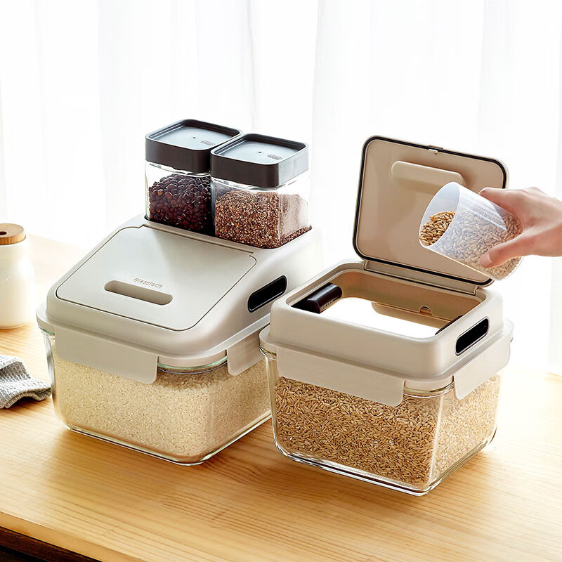 Glasslock Rice Container, Insect-Proof Rice Storage Box, Kitchen Sealed Glass Import, Grain Storage Jar, Large Capacity Moisture-Proof Flour Container, 3.7L