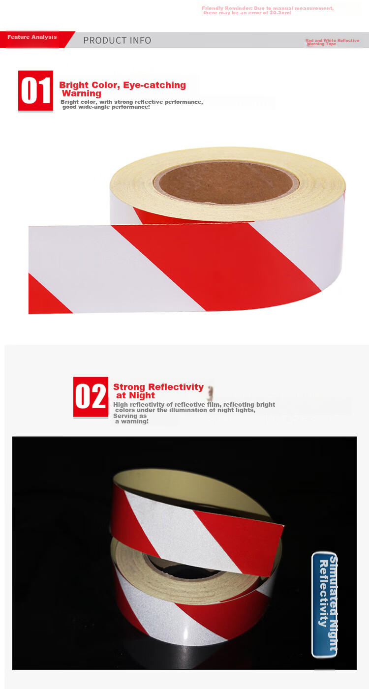 Zhunhang Reflective Stickers, Warning Tape, Caution Line, Floor Stickers, Fire Safety Isolation Tape, Reflective Film, Red And White Diagonal Patter 6