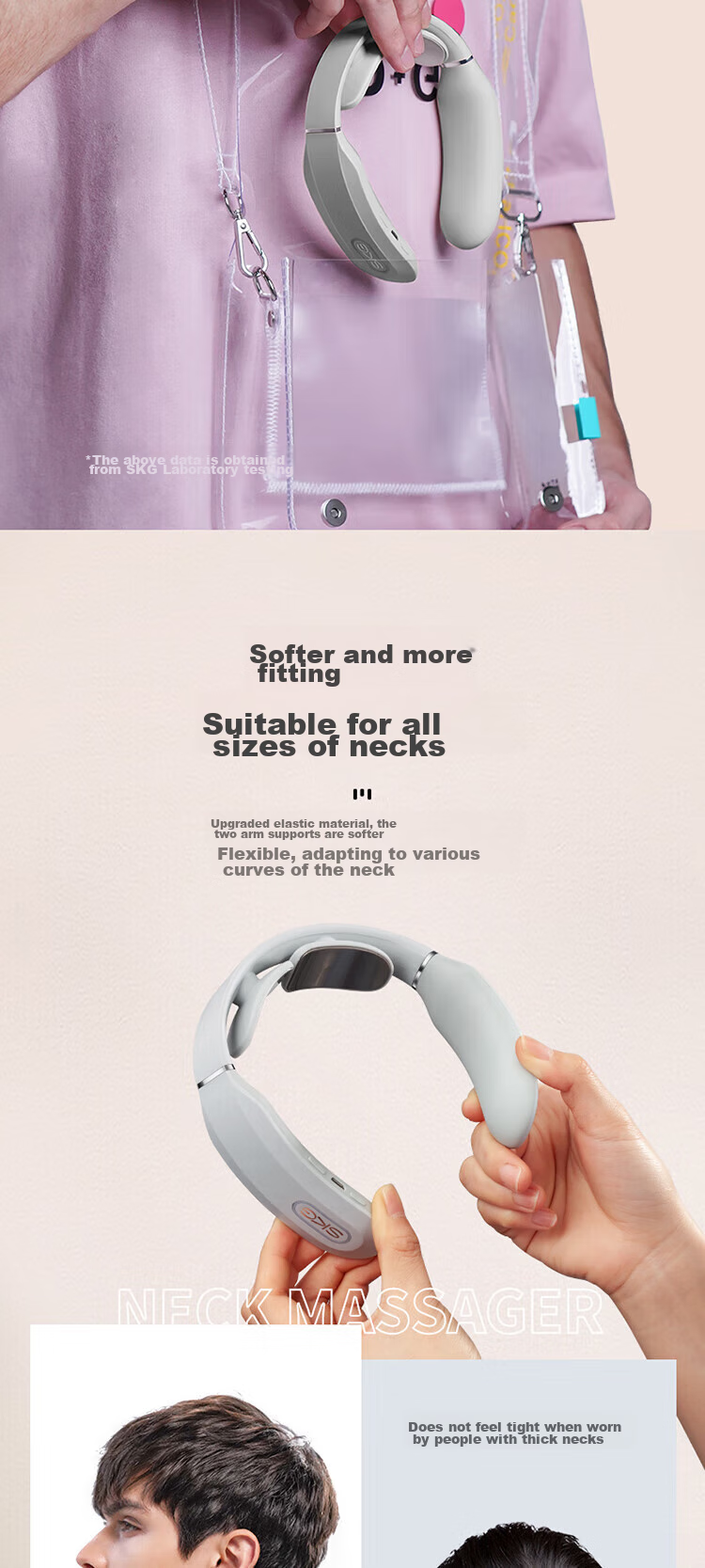 SKG Neck Massager K3-1t, Neck Massager with Heat Therapy, Electromagnetic Pulse U-Shaped Pillow, Light Gray 11