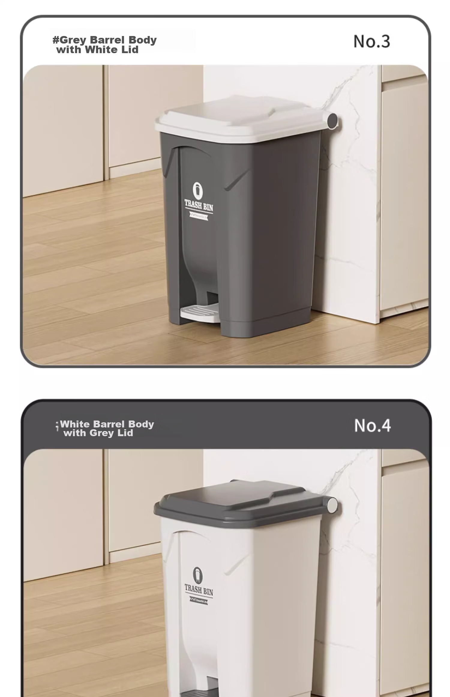 OLPAU Pedal Trash Can, 50L Square White Bin with Gray Lid, for Home Kitchen Restaurant Commercial Hotel Use, Large Capacity with Cover 8