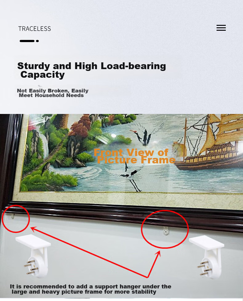 Chaoji Jia Pin Invisible Hanging Frame, No Drilling Required, for Oil Paint And Canvas, Specialized Frameless Nails, Strong Load-Bearing Hooks 2