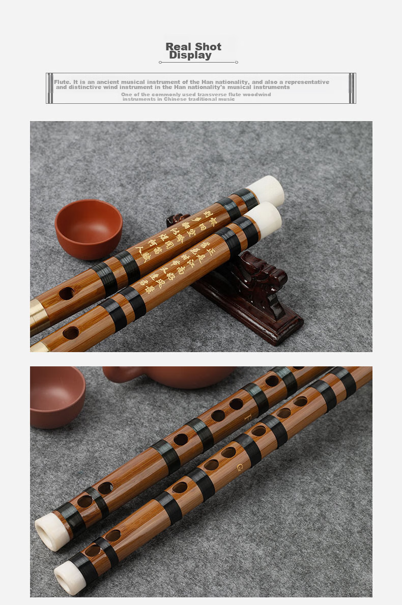 Minsine Bitter Bamboo Refined Dizi Bamboo Flute in G Key, Beginner-Friendly Horizontal Flute for Ethnic Wind Instruments D18 8