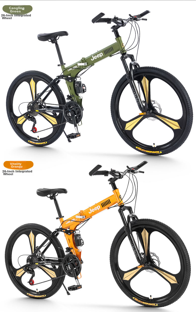 Jeep Folding Mountain Bike for Men And Women Students, 26-Inch, 27-Speed, Dual Shock Absorption, Road Bicycle Zhanshen - Forest Gree 17