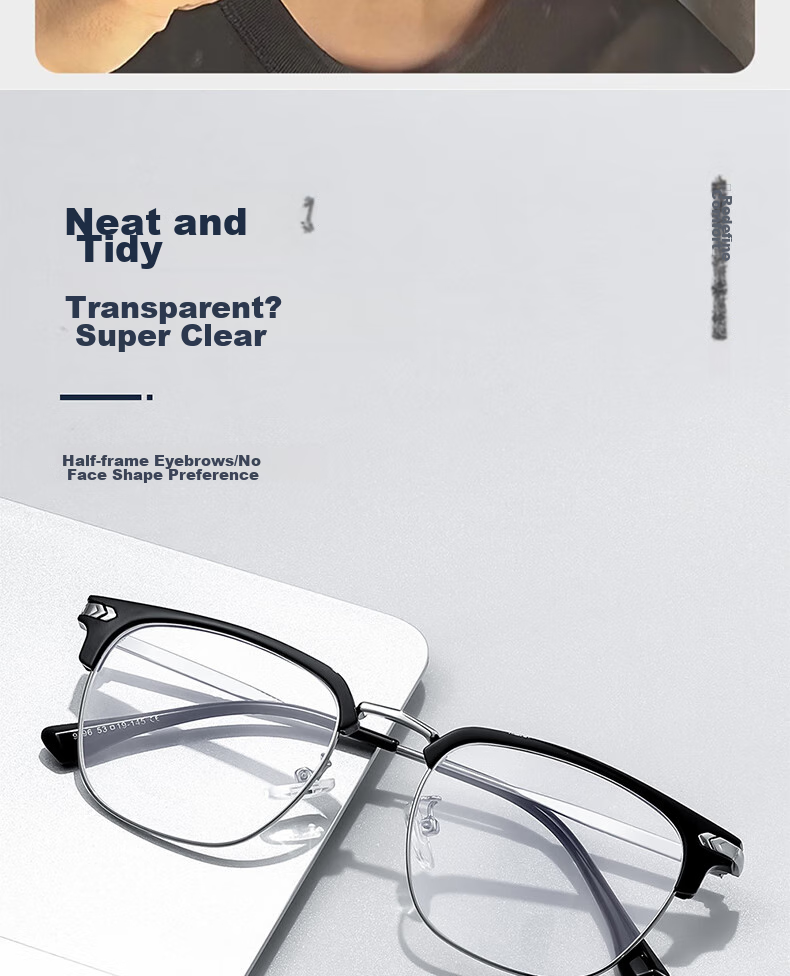 Cuntiandaofu Blue Light Blocking Glasses, Semi-Rimless Glasses, Ultra-Light Non-Prescription Protective Eyewear for Men And Women, High Definition Clear Lenses, Black And Silver Color 6