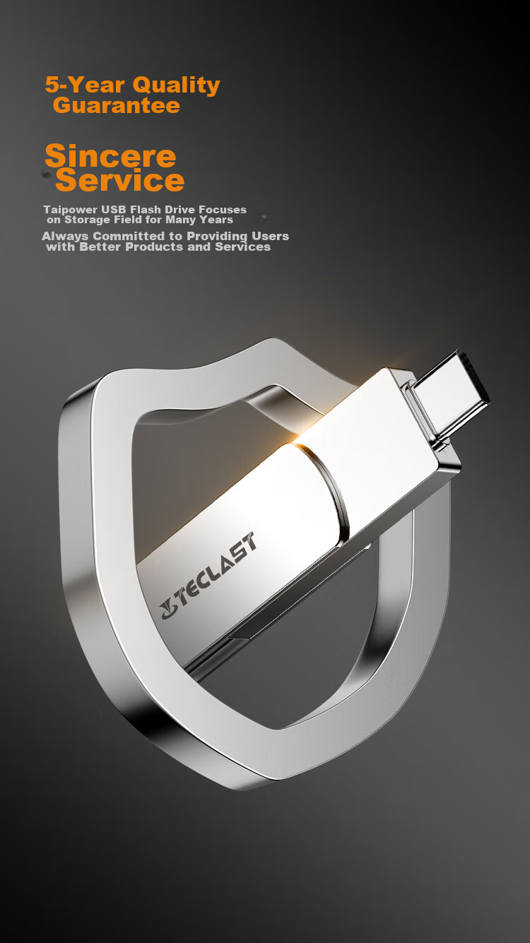 TECLAST 64GB Type-C Dual Interface Flash Drive, USB3.2 High-Speed C Port Large Capacity Universal for Phones And Computers, Office Study Business Metal USB Drive 10