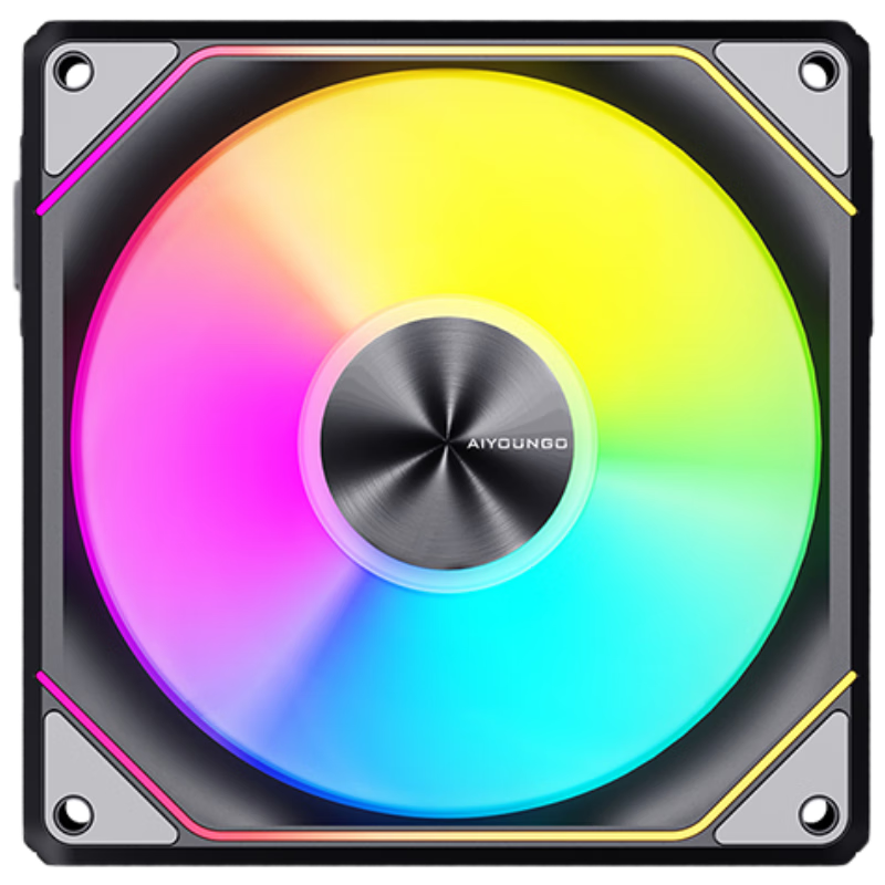Aigo Starry Moon Black Regular Leaf Single ARGB Light Effect, 5V 3-Pin Synchronized Lighting, Magnetic Building Block Case Fan 12CM PWM Intelligent Temperature Control/No Cable Splicing