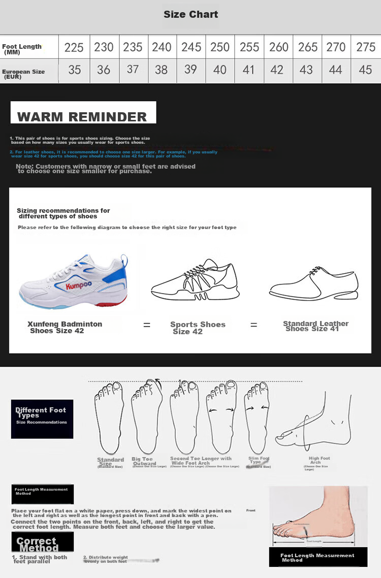 KUMPOO Badminton Shoes for Men And Women, Breathable, Lightweight, Shock-Absorbing, Anti-KH G15 White Blue Size 35 11