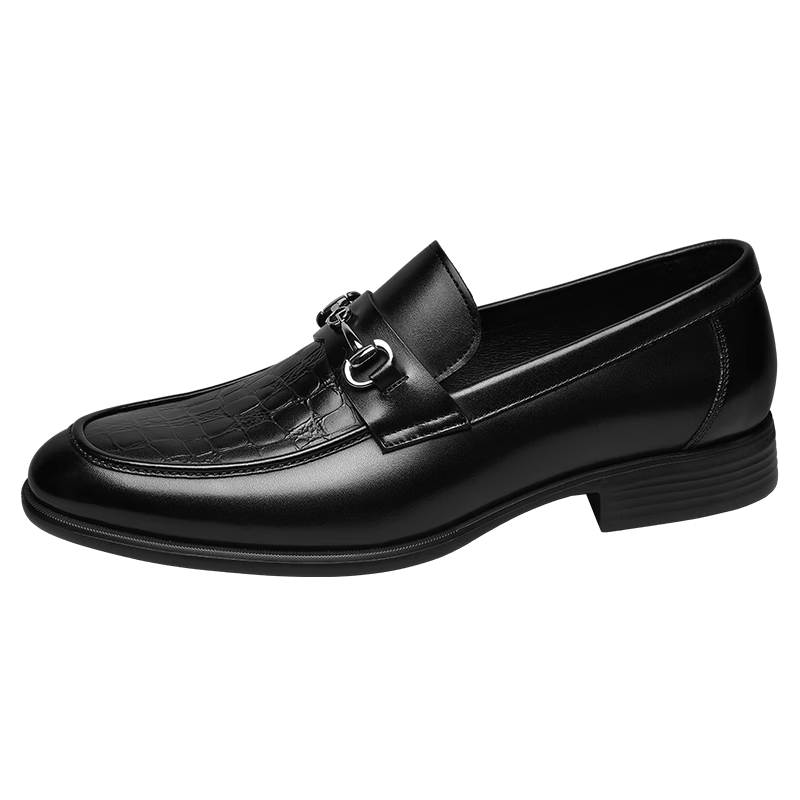 Goldlion Men's Leather Shoes, Loafers, Fashionable And Comfortable Slip-On Business Casual Shoes, 58013089501A, Black, Size 42
