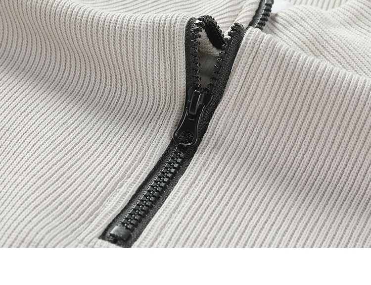 Dme [Relaxed Fit Pullover Sweatshirt] Autumn Light Bean Green Stylish Stand Collar Zipper Half Placket Simple Sweatshirt 13
