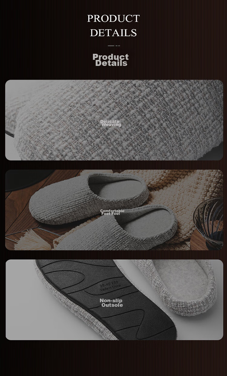 NEIBO [Super Comfortable] Latex Cotton Slippers, Women's Winter Indoor Home Shoes for Men, Soft Sole Non-Slip, Chanel-Style Black, Size 44 12
