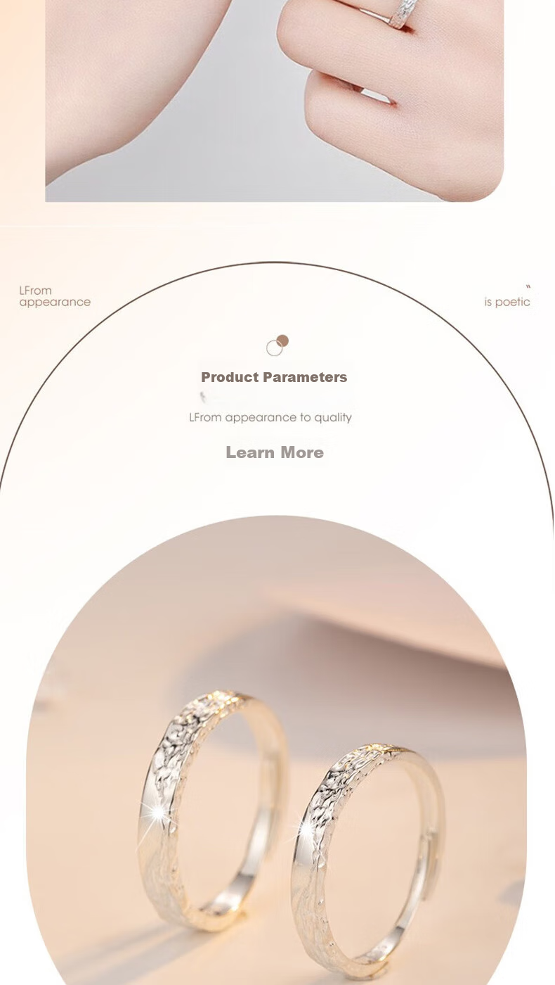 MANHE S999 Sterling Silver Couple Rings, One Pair of Engagement Diamond Rings, Adjustable Women's And Men's Birth Ring, Valentine's Day Gift 10
