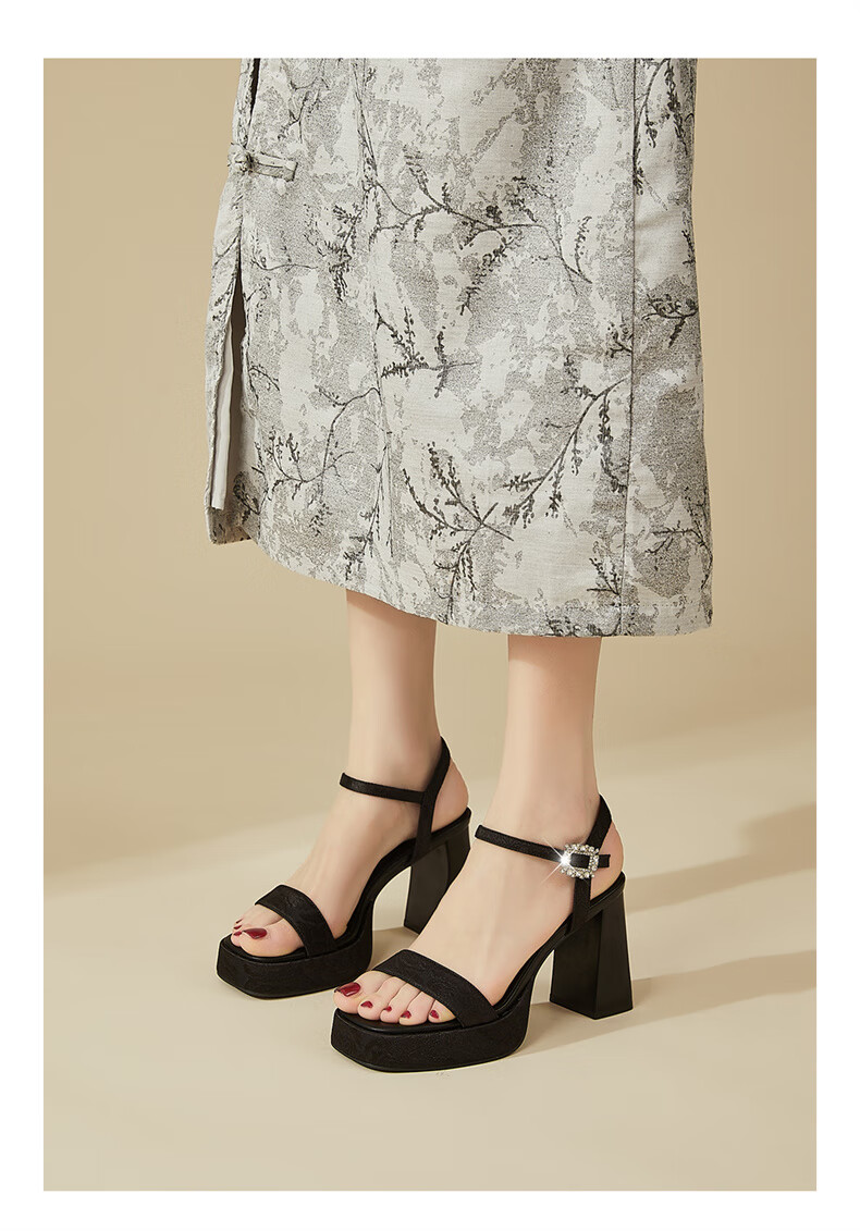 DAPHNE Chunky High Heels for Women, Summer Elegant Versatile Petite Height-Increasing Ankle Strap Sandals, Black, Size 36 7