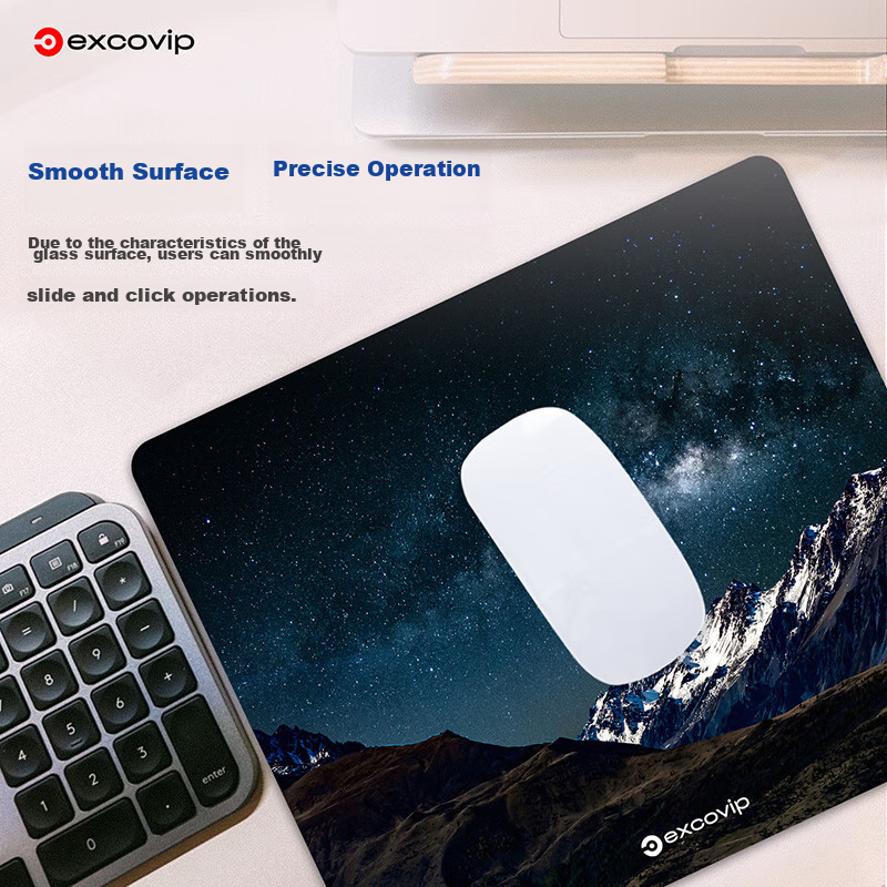 EXCO Glass Mouse Pad, E-Sports Gaming Professional Photovoltaic Mouse Pad, Hard Keyboard Desk Pad, Computer Office Laptop Large Size Mat 300*260mm, Snow Mountain Starry Sky 0161 11