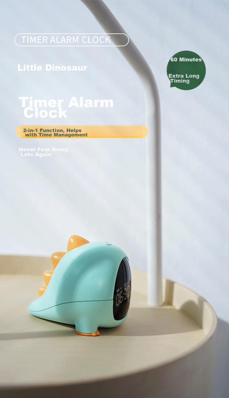 Mashi Alarm Clock for Children And Students, Wake-Up Aid with Countdown Timer, Cartoon Music Alarm, New Year Dinosaur Alarm, Matcha Green Gift 1