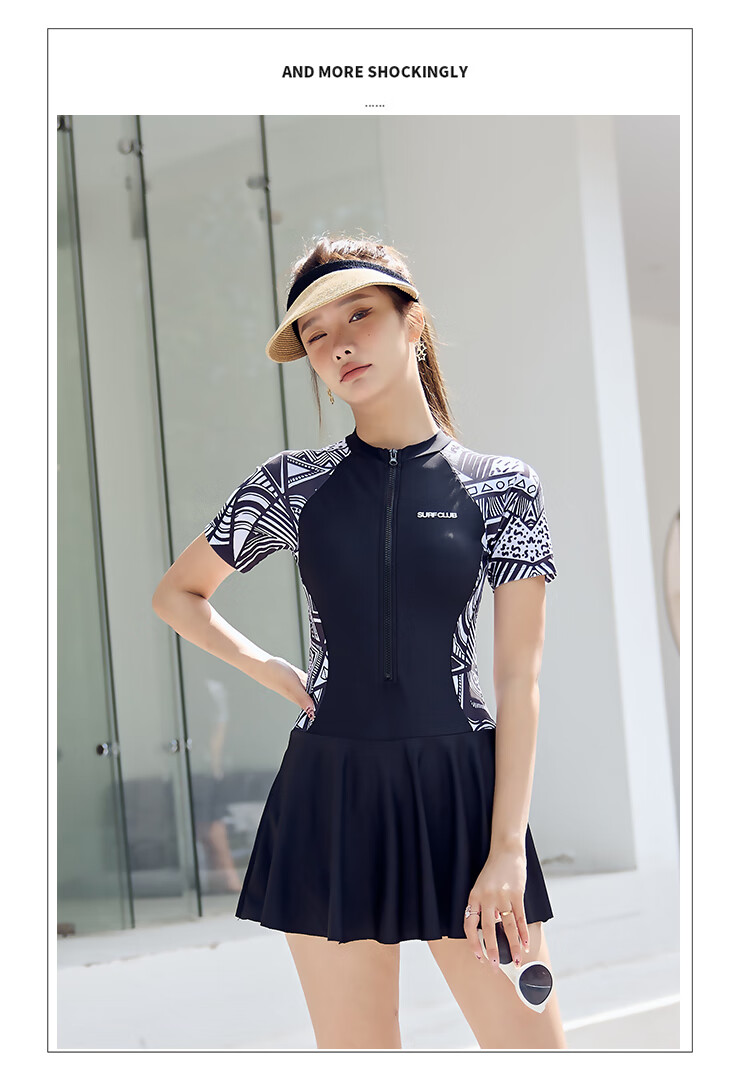 LangSha One-Piece Swimsuit for Women, Square-Leg Skirt Style, Conservative, Slimming, Suitable for Beach And Hot Springs, Plus Size Swimwear, Black, M 8