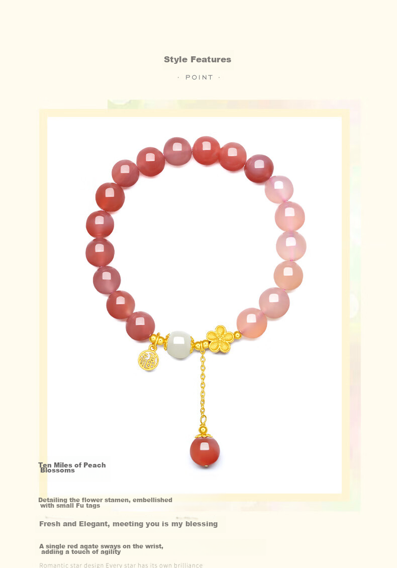 CHOW TAI SENG Peach Blossom Agate Bracelet, Silver Bracelet for Women, 2026 New Style, Graduation Birthday Gift for Ladies, Present for Girlfriend 4