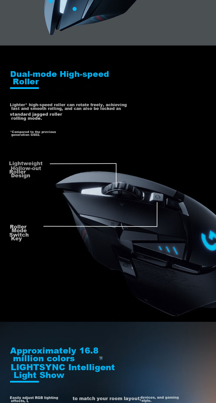 G G502 Wireless Gaming Mouse, Dual-Mode Wireless And Wired Mouse, Ergonomic Design with Customizable Weight Distribution, RGB Backlight, Wireless Charging, FPS Black Myth: Wukong 9