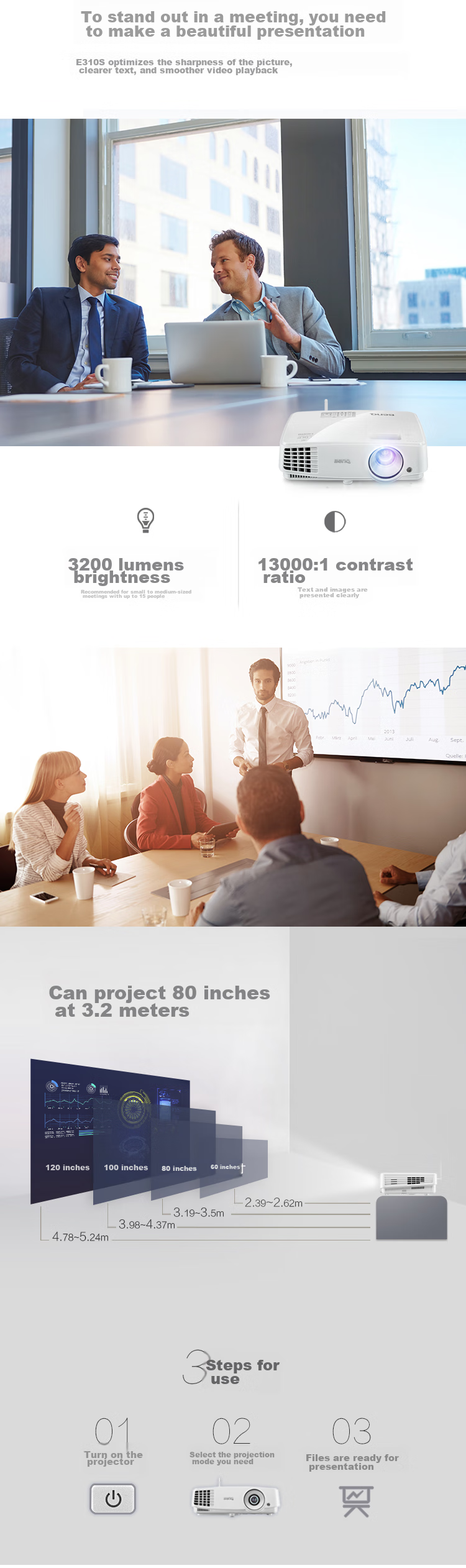 BenQ E565 High-Brightness Smart Projector, Office Projector (4000 Lumens, Mobile Phone And IPad Screen Mirroring, USB Drive Direct Reading, Supports Side Projection, 16:10 Screen) 13