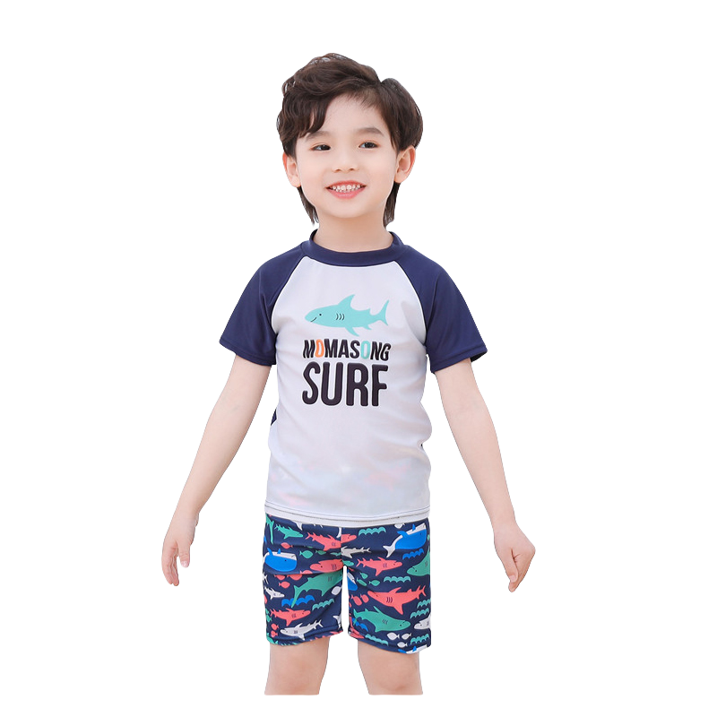 9i9 Kids Two-Piece Swimsuit Boys Swim Trunks Cartoon Sun Protection Quick-Dry Surfing Baby Hot Spring Set B157 Shark XL