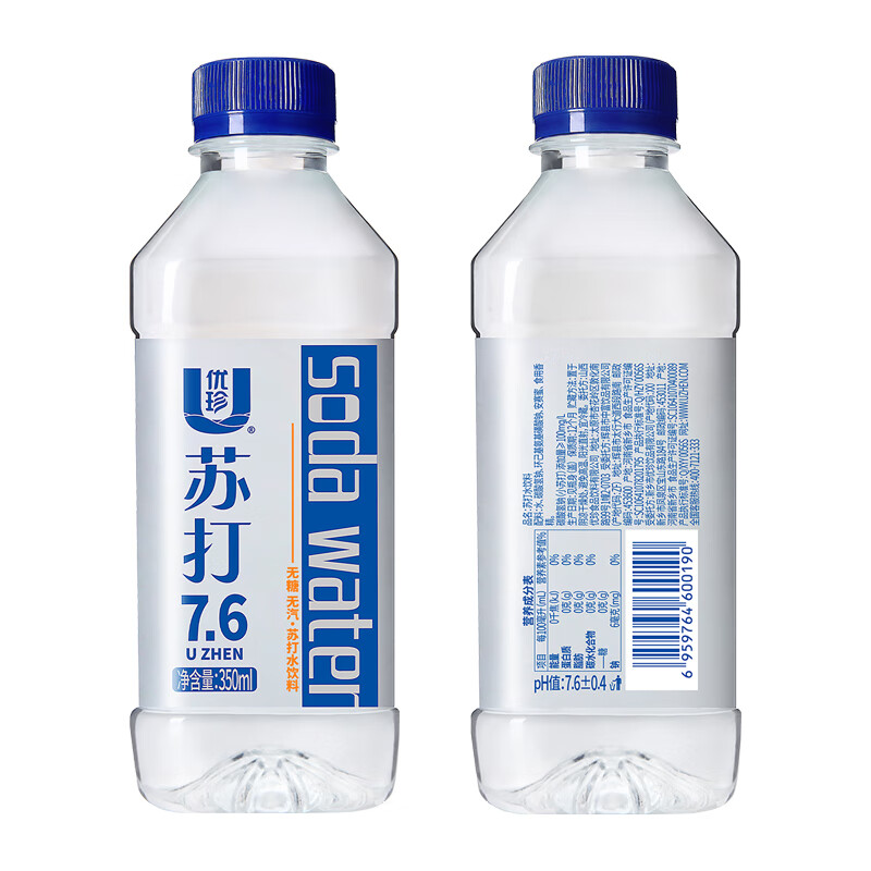 优珍苏打水饮料 无糖无汽弱碱性水饮品 350ml*24瓶 整箱装