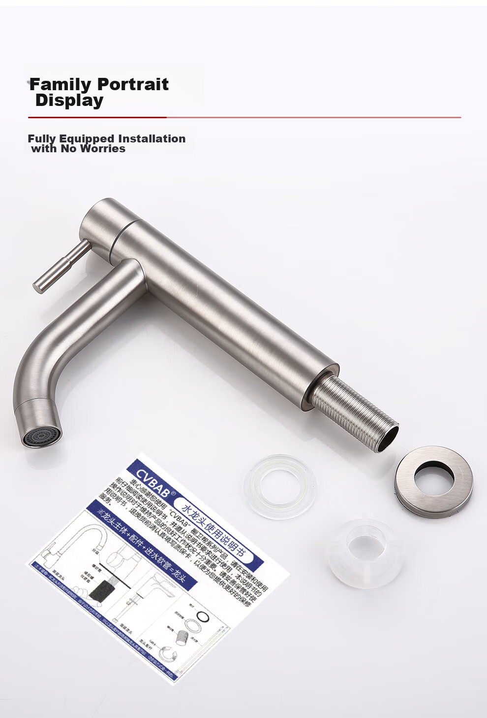 CVBAB Basin Faucet Single Cold, Bathroom Sink Faucet, Washbasin Faucet, Face Basin Faucet, 304 Stainless Steel CV1508N 11