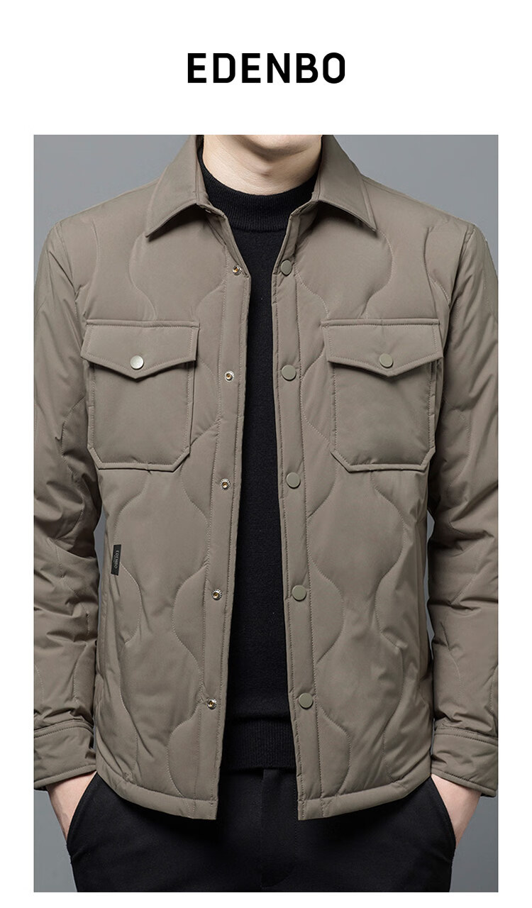 Edenbo Autumn Winter Men's Down Jacket Turn-down Collar Workwear Casual Warm Coat Dark Gray 1175/92A (L) 1