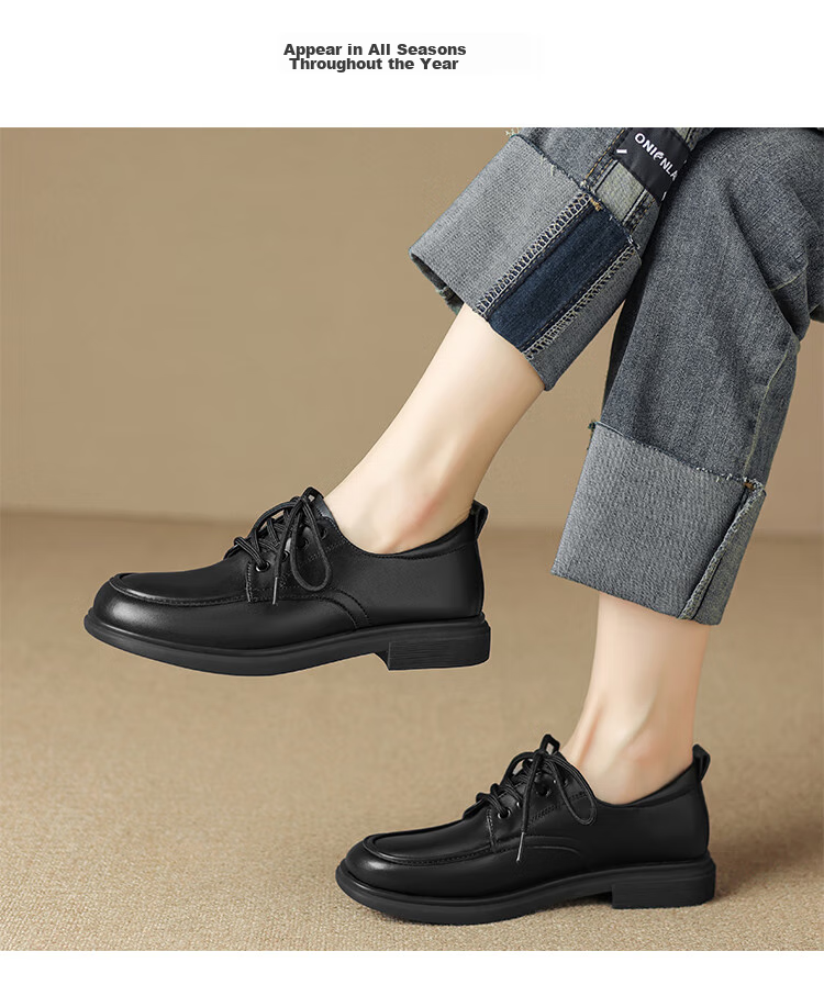 ZHR Women's Single Shoes, Spring And Autumn British Style Chunky Heel Loafers, Retro Round Toe Commuter Shoes for Women, Soft-Soled Versatile Leather Shoes 9