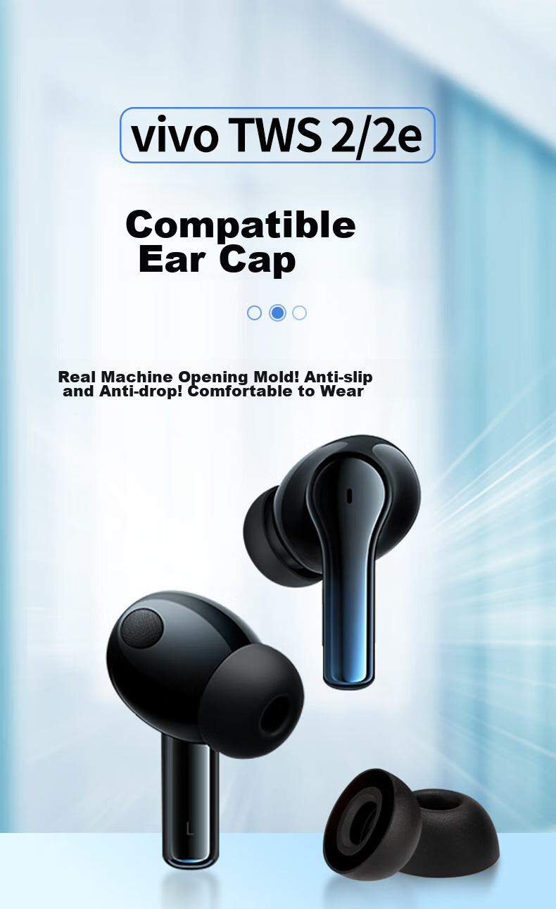 Masentek Earphone Eartips, Compatible with VIVO TWS 2/2e Bluetooth Headphones, Silicone Tips, Soft Earplugs for Sports, Non-Slip Accessories, In-Ear Replacement, Black 2