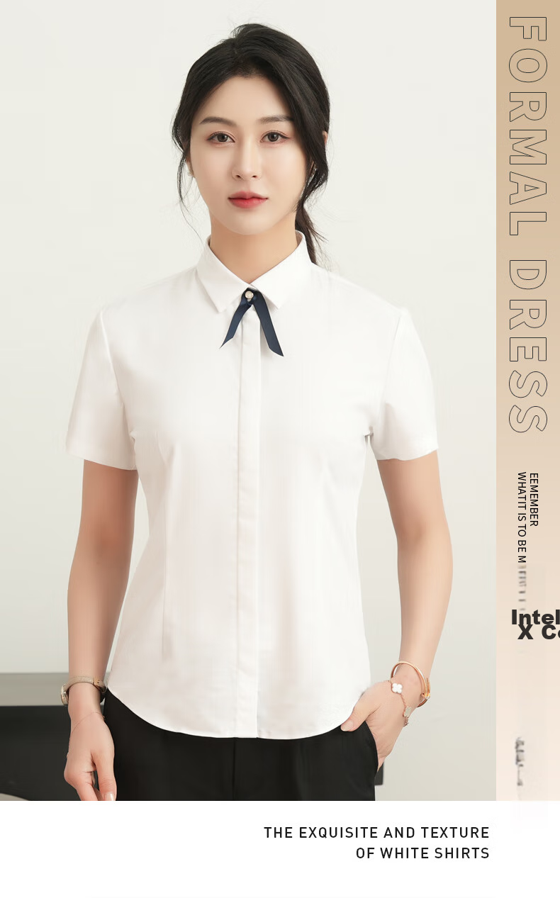 ROMON [Bamboo Fiber] Wrinkle-Resistant Short-Sleeve Shirt for Women, Slim-Fit Business Professional Formal Wear, Commuter Work Uniform Top Blouse 1