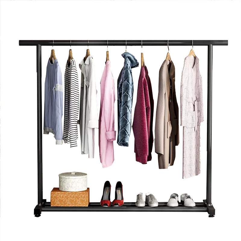 Huakaizhiying Clothes Rack, Floor-Standing Drying Rack, Balcony Clothesline, Bedroom Home Dormitory Hanger, YJ71 Foot Pins, Black, 1 Meter