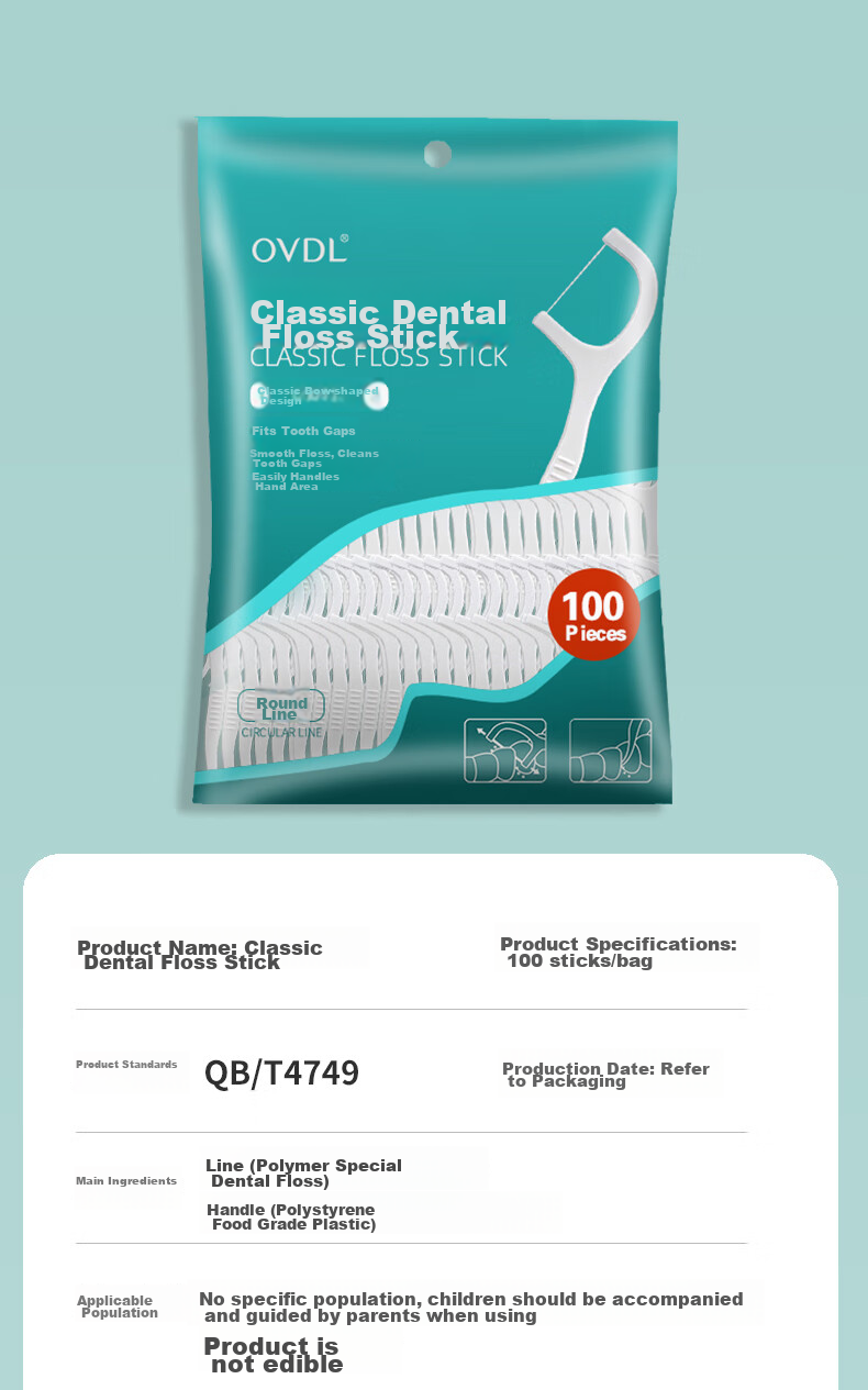 OVDL Dental Floss Picks, Ultra-Thin Round Thread for Cleaning Teeth Gaps, High Tensile Strength Toothpicks, Flossing Tool, 100 Pieces * 1 Pack, Portable 10