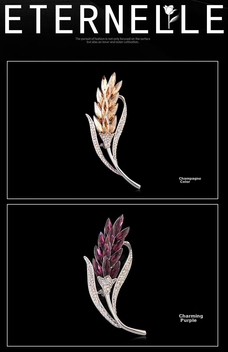 Eternelle French Eternal Elegant Wheat Ear Brooch, High-End Exquisite Coat Accessory Pin, Corsage for Birthday, Champagne Color 8