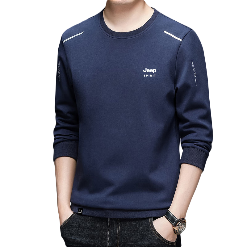 JEEP SPIRIT Men's Sweatshirt, Spring Korean Style Loose Fit Round Neck Undershirt for Men, 5152 Black, XL